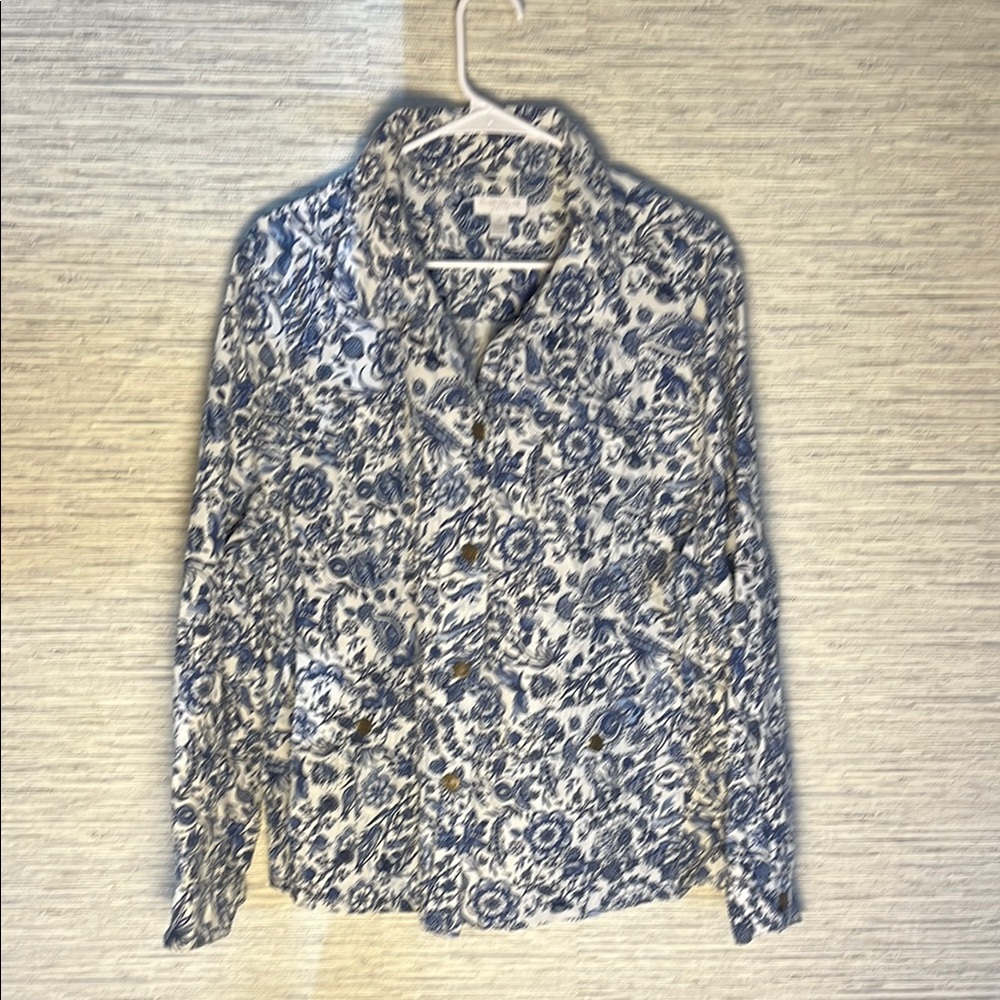 Charter Club Top Womens 3X White Floral Long Sleeve Button Up Shacket
